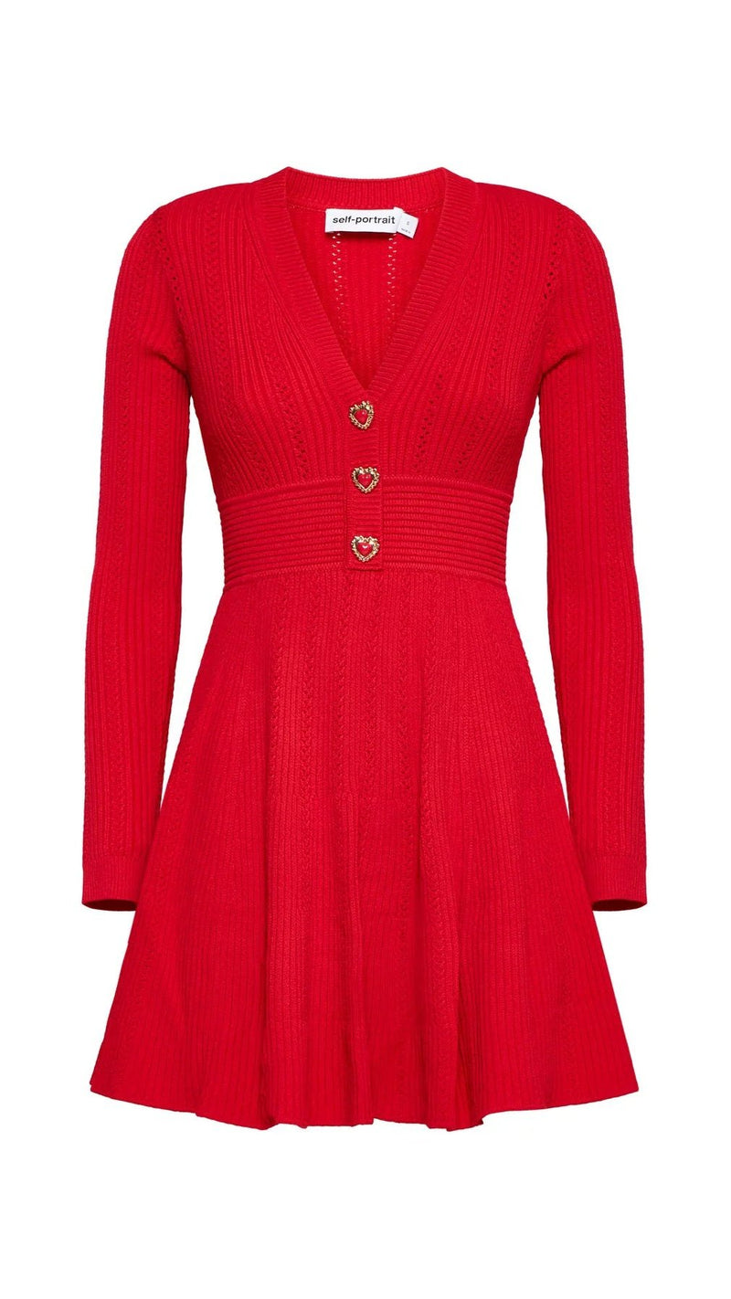 Self Portrait Pointelle Knitted Mini Dress in Red