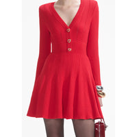 Self Portrait Pointelle Knitted Mini Dress in Red