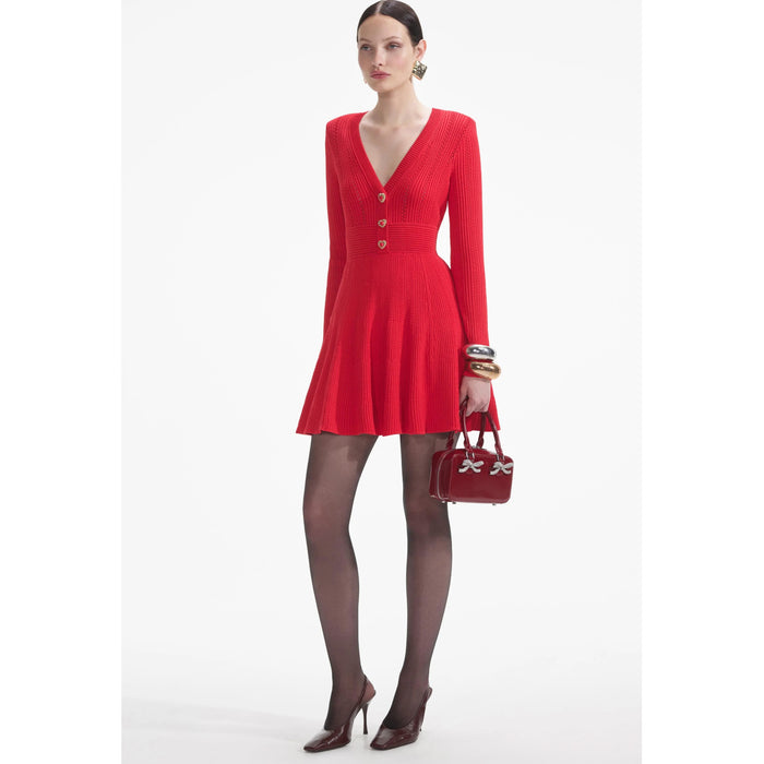 Self Portrait Pointelle Knitted Mini Dress in Red