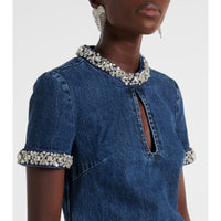 Self Portrait Crystal Embellished Denim Mini Dress