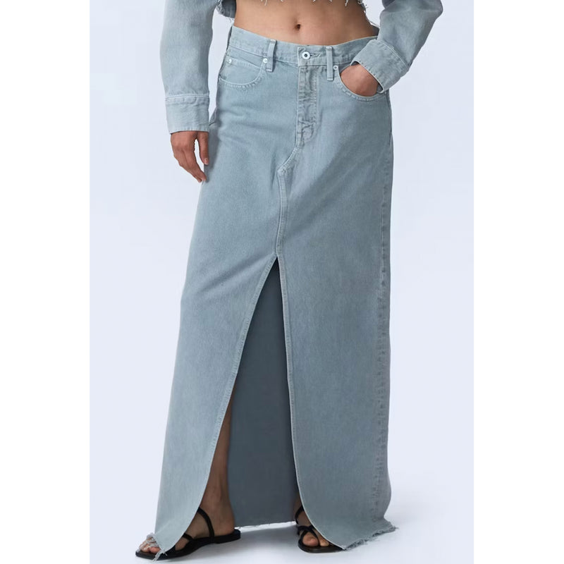 Slvrlake Denim Low Rise Maxi Skirt in Dove