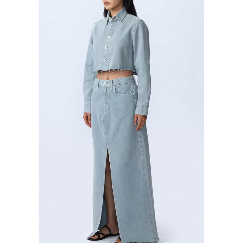 Slvrlake Denim Low Rise Maxi Skirt in Dove