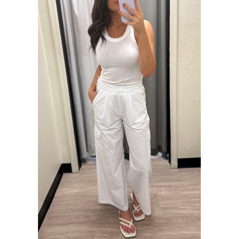 Stateside Fine Poplin Wide Leg Cargo Pant in White