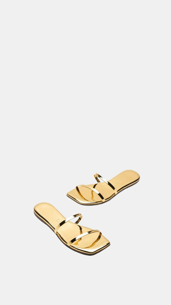 TKEES Gemma Square Toe Mirror Sandal in Gold