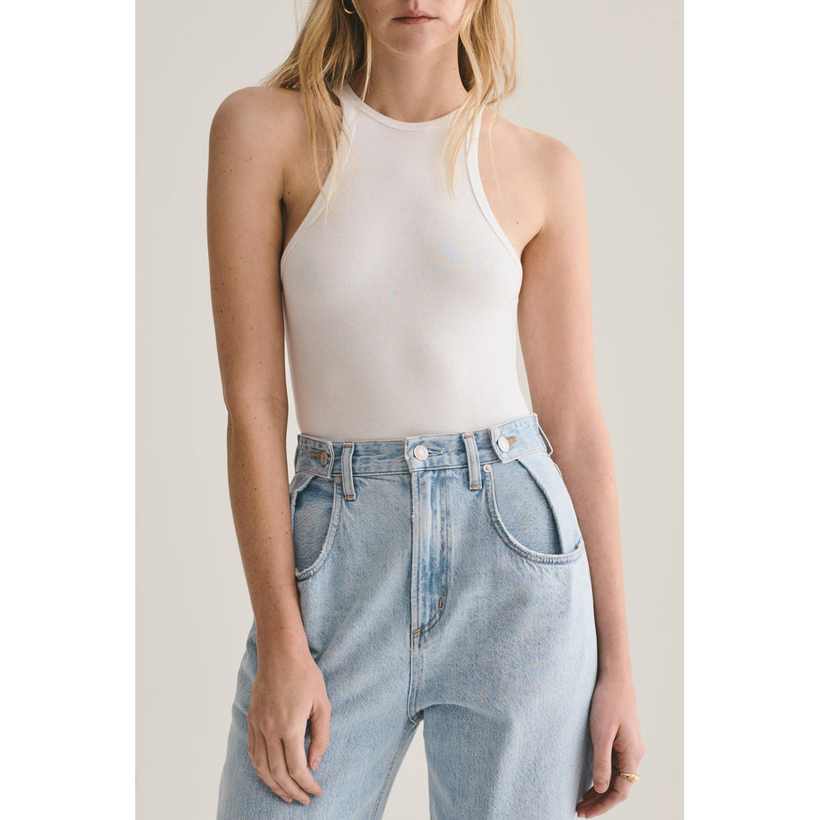 AGOLDE Denim Rianne High Neck Racerback Bodysuit in White Suite 201