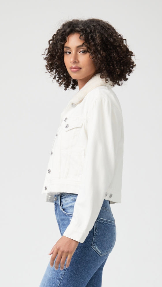 Paige Denim Blythe Denim Jacket with Faux Shearling in Tonal