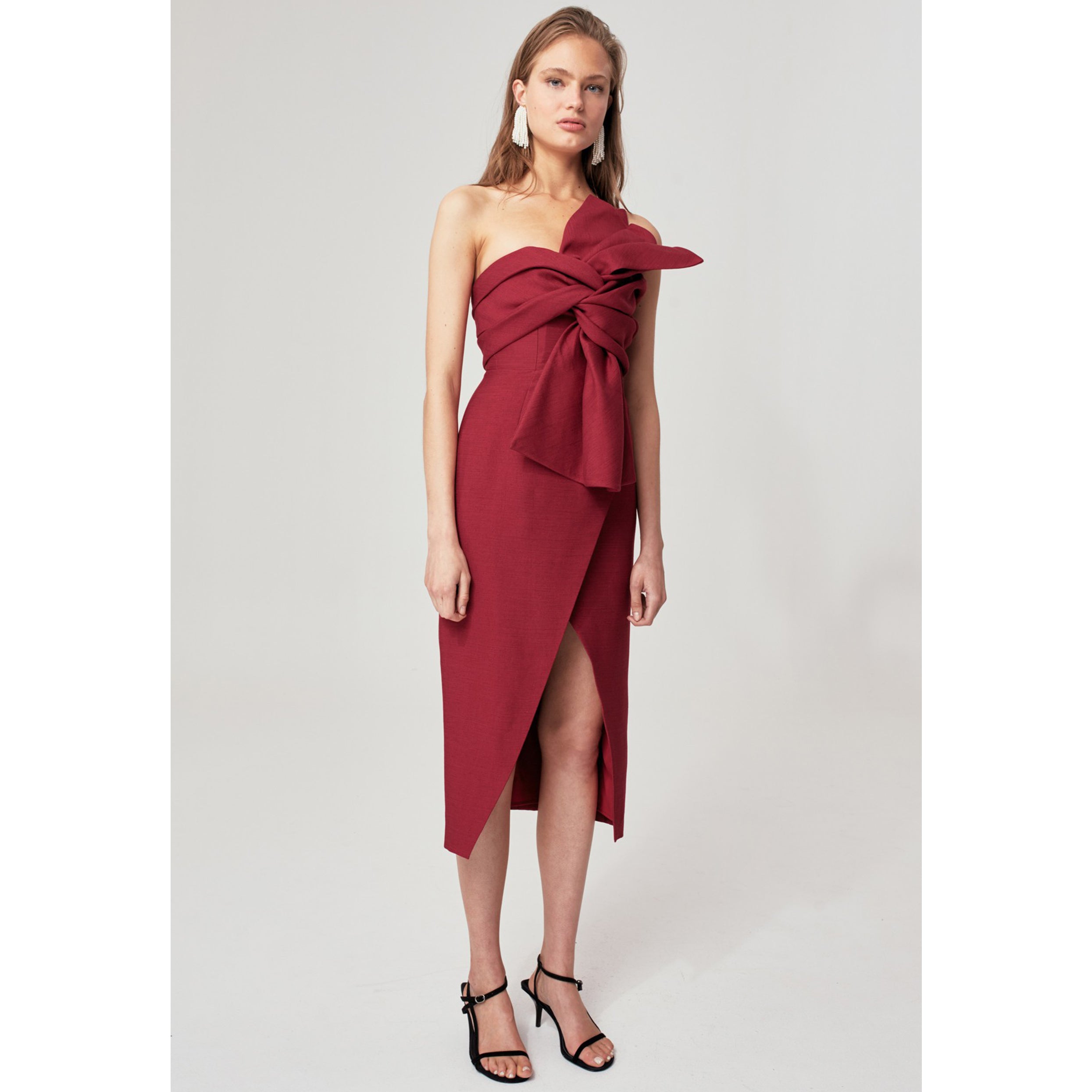 Topshop bow twist textured midi outlet dress