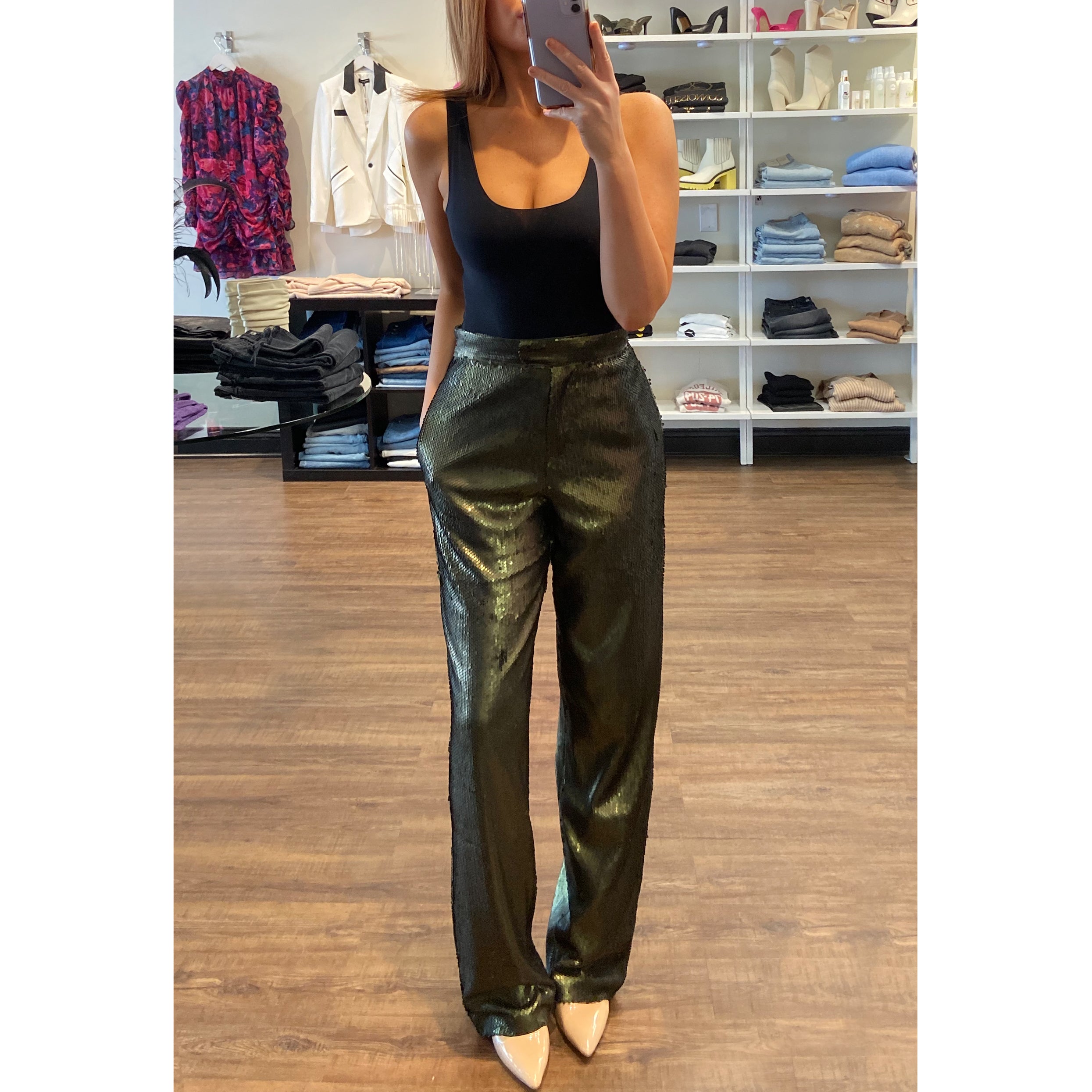 TOPSHOP All Over Sequin Trousers in Green | Lyst
